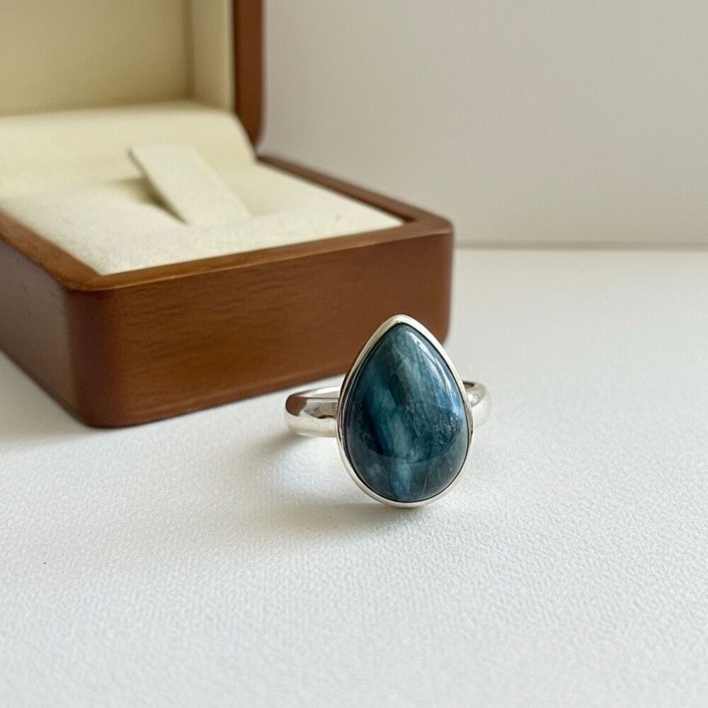 Rare Grandidierite Teardrop Cabochon Ring in Sterling Silver Size 5 New